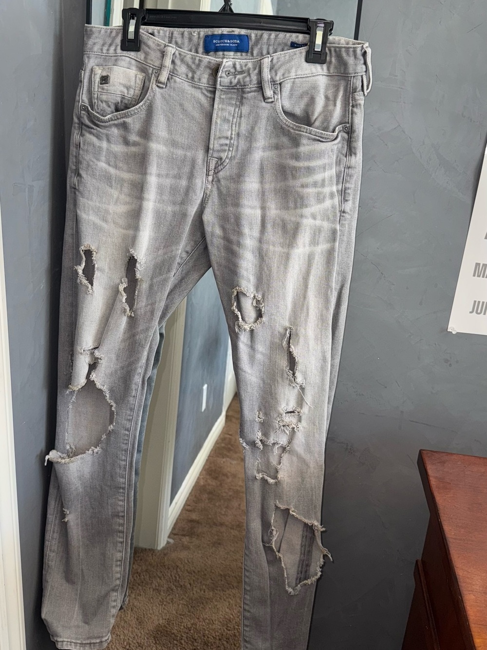 Scotch & Soda Ralston Light Gray Distressed Skinny Jeans
